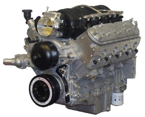 Turnkey LS3 6.2L aluminum V8 crate engine with intake, front accessories, and coil‑on‑plug ignition, shown as a ready‑to‑run platform for performance builds.